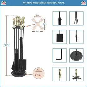 Wr-45pb Achla Designs 30.25 Inch Tall 5-piece Polished Brass And Black Chelmsford Fireplace Tool Set #3