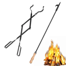 Agm B0bj2mt7cs 26 Inch Fireplace Tongs And 32 Fire Pit Poker - Heavy-duty Wrought Iron Tool Set