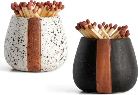Amarcado 860006171216 Ceramic Match Holder With Striker For Cute And Fancy Speckled White Black
