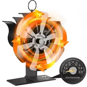 Amzworld 740087663162 6-blade Wood Stove Fan Heat Powered Heater Non Electric Fireplace