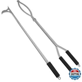 B0d6g9hpp9 Aropad 28 Inch Fire Tongs Stainless Steel Fireplace Log Grabber Set Heavy Duty