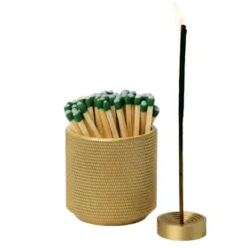 001anhd Authentic North Home Decor Match Holder With Striker - Bonus Incense 100% Solid Brass Gold