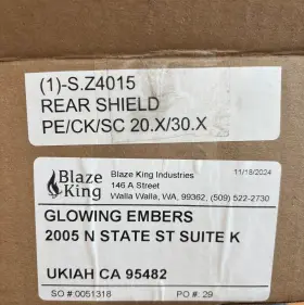 S.z4015 Blaze King Rear Shield Pe/ck/sc 20.x/30.x Part Number