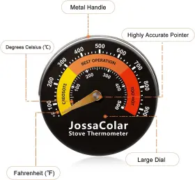 Branded01 313046394300 Wood Stove Thermometer Magnetic Pipe Thermometers Fireplace Temperature Ga #2