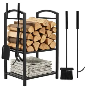 Bt-yytysn001002 Breeze Touch 29in Indoor Firewood Rack With Tools 5-piece Black Metal Firepl