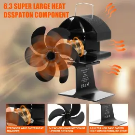 Cassaio 787353993578 Heat Powered Wood Stove Fan 6-blade For Durning/pellet/l #3