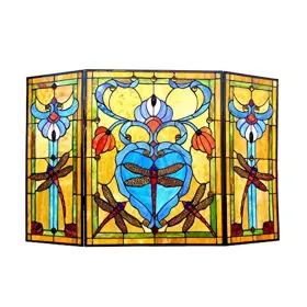 Ch1f145ad44-gfs Chloe Lighting Zygo Tiffany-style 3pcs Folding Dragonfly Fireplace Screen 44 Inch Wide