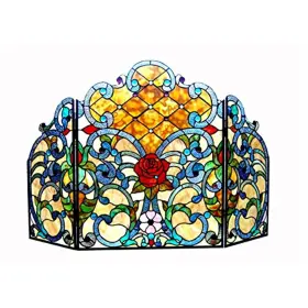 Ch1f979vf44-gfs Chloe Lighting Tiffany-glass 3pcs Folding Victorian Fireplace Screen 44 Inch Wide