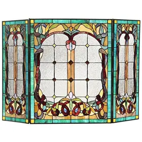Chloe Lighting Ch3f375vg44-gfs Stained Glass Victorian 3 Panel Folding Fireplace Screen 44 X 28 Inch