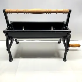 G7-855-5 Christen Inc. Vtg Newspaper Log Roller Fireplace Tool Metal Wood Handles Farmhouse