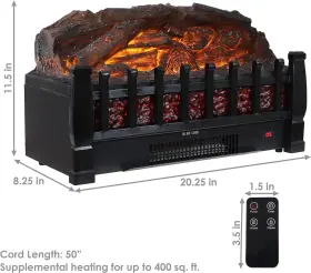 Loe-404 Decor Elegant Embers 20.25-inch Faux Log Electric Fireplace Insert Heater - 110v -remo #3