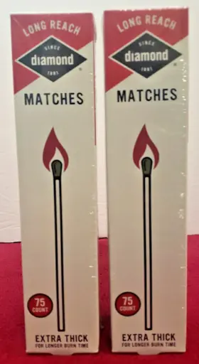 11172 Diamond Long Reach Extra Thick Matches 75 Count Box Lot Of 2 150 Total Burn 11172 Diamond Long Reach Extra Thick Matches 75 Count Box Lot Of 2 150 Total Burn