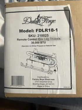 Duluth Forge Fdlr18-1 Remote Control Gas Log Chassis Model