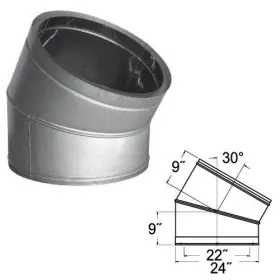 22dt-e30 Duravent 99766 22 Inch Class A Chimney Pipe Galvanized 30 Degree Elbow