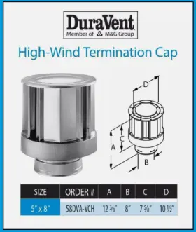 58dva-vch Duravent Directvent Pro 5 Inch X 8 High Wind Vertical Termination Cap