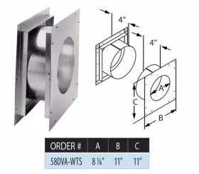58dva-wts Duravent 5 Inch X 8 Directvent Pro Galvanized Wall Thimble- Small #58dva-wts