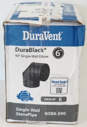 6dbk-e90 Duravent 662492006245 New - Durablack 6 Inch Diameter Single Wall 90 Elbow Stove Pipe