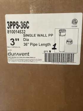 810014532 Duravent Polypro 3pps-36c Single-wall Vent Pipe 3 In 36 L Clamp