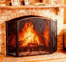 B08ftjdk11 Fire Beauty Fireplace Screen 3 Panel Wrought Iron Metal 48 Inch L X30 H Spark Gua