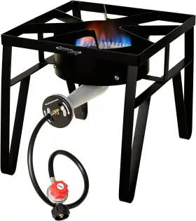 Flame King 800689659380 Heavy Duty 200k Btu 0-20 Psi Propane Gas Single Burner Black