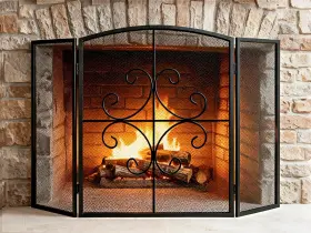 B0c3qphpqm Gtongoko 3-panel Fireplace Screen 48 Inch X29 Wrought Iron Decorative Fire Spark Gua