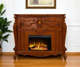 574009 Homeroots 59 Inch Brown Wood Ornate Carved Scrollwork Electric Fireplace With Mantle 574009 Homeroots 59 Inch Brown Wood Ornate Carved Scrollwork Electric Fireplace With Mantle