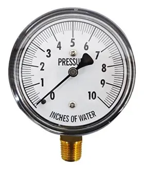 Inc. 711181285062 Kc25-10 Inch H20 Low Pressure Gauge 0-10 Iwc Dry 2-1-2% Accuracy 1/4 Npt Brass