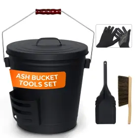 Pl553uscy Kefiy 5.2 Gallon Ash Bucket With Lid And Shovel Metal Fireplace Br