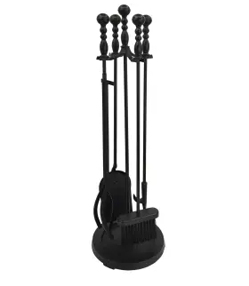 Lizh Metalwork 974380754485 5 Pieces Black Wrought Iron Fireplace Companion Set Modern Ind