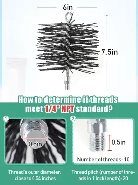 Madholly 744759546999 Chimney Cleaning Brush With Standard 1/4 Inch Npt End Fitting- 6 Fiberglass Chi #3