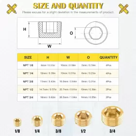 Mardatt 798789765806 16pcs 5 Sizes Brass Npt Plug Assortment Kit 1/8 Inch The Gold #2