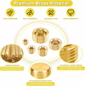 Mardatt 798789765806 16pcs 5 Sizes Brass Npt Plug Assortment Kit 1/8 Inch The Gold #3