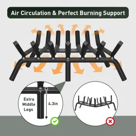 Mestyl 800689622582 Fireplace Grate 21 Inch Heavy Duty Wrought Iron Log 3/4 #2