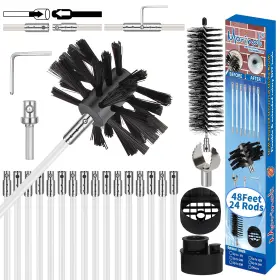 Morinoli 648722929935 48 Feet Dryer Vent Cleaning Kit Chrome Button Locking System Lint Removes