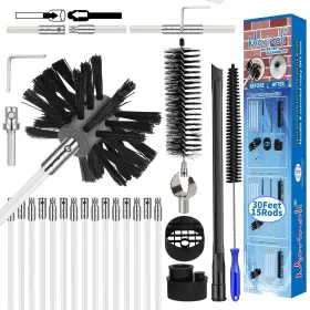Morinoli 704768891848 30 Feet Dryer Vent Cleaning Kit Chrome Button Locking System Clean