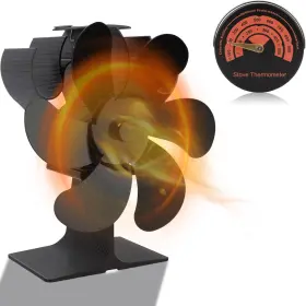 Nereids Net 7793122658367 Wood Stove Fan 6 Blades Fireplace Heat Activated With Magnetic Thermome