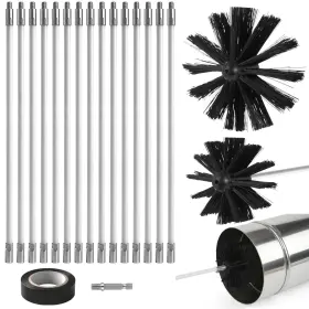 Nimbloom 753448105126 20 Ft Chimney Sweep Kit With 15 Flexible Extendable Rods Cleaning Ki