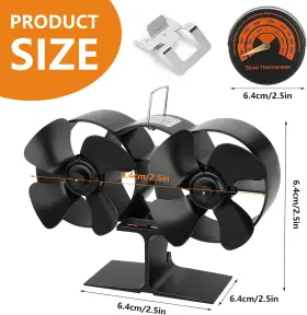 707t Ourhom Wood Stove Fan Fireplace With Magnetic Thermometer 8 Blades Sil #3