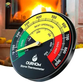 Wdj-ls-01 Ourhom Wood Stove Thermometer 3.55inch Large Size Magnetic Black