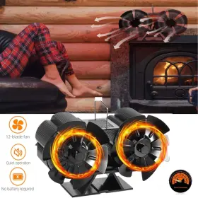 Paddsun 883149536025 12-blade Dual Head Heat Powered Wood Stove Fan Fireplace With Magnetic Thermometer