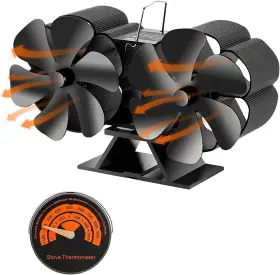 Paddsun 883149536056 12-blade Dual Head Heat Powered Wood Stove Fan Fireplace Furnace Air Blower