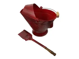 Pellethead Ph-cb2re Red Steel Coal Hod Scuttle Bucket With Shovel Fireplaces And Stoves