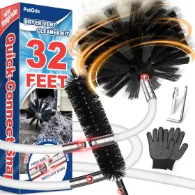 Petode Dzk-30 32 Feet Dryer Vent Cleaner Kit Enhanced Flexible Quick Snap Brush With Drill