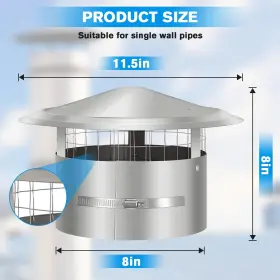 Cap-008 Qopaw 8 Inch Round Chimney Cap With Screen Tapered Top Roof Rain Cover For #2