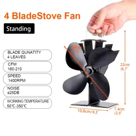 Rapidroo-shop 313110184165 4 Blade Heat Powered Stove Fan Log Wood Burner Eco Friendly Quiet Fireplace #3