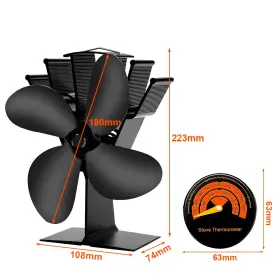 Rapidroo-shop 313110184165 4 Blade Heat Powered Stove Fan Log Wood Burner Eco Friendly Quiet Fireplace