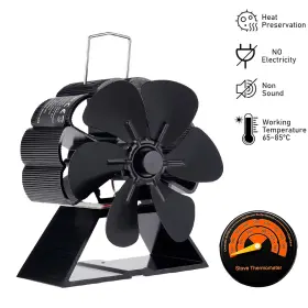 Rapidroo-shop 445029995990 6 Blades Mini Fireplace Fan Heat Powered Stove Wood Log Burner Eco Quiet Ene #2