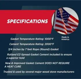 Rutland Products 885398829477 Grapho-glas Gasket Pellet Stove Rplmnt Kit-cmt And 3/4 Inch X7ft Rope #3