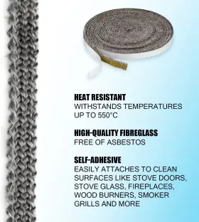 Savita 744759509819 Fireplace Tape Seal 13ft X 0.4inch 3mm Self-adhesive Fiberglass Rope S #3