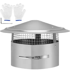 7239509 Senrob 8 Inch Cone Top Chimney Cap Screen Adjustable Round Roof Rain Stainless